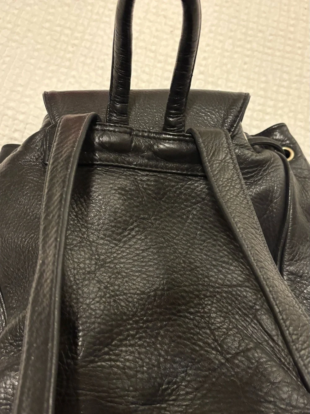 Perlina vintage Black Soft Leather Backpack with Gold Hardware